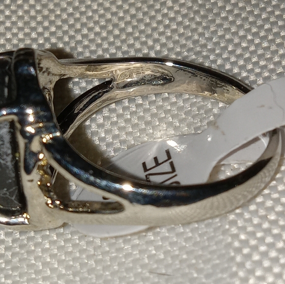 Goth Natural Stone Black And Silver Plated costume ring 💍size 7 - Picture 5 of 7